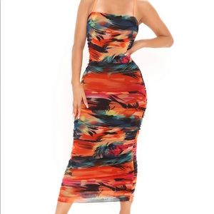 Tropic Sun Ruched Midi Dress